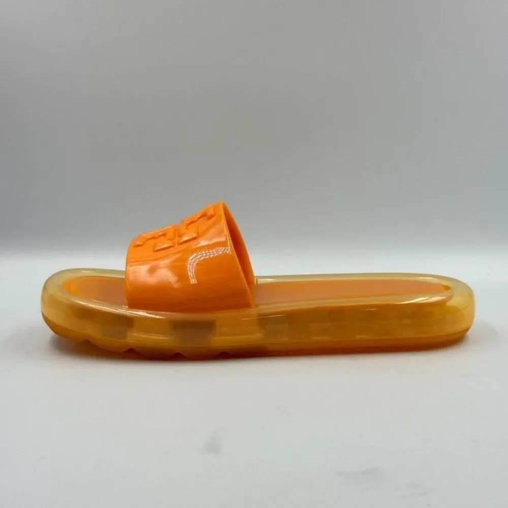 Tory Burch Womens 6 Orange Bubble Jelly Slide Sandal Logo